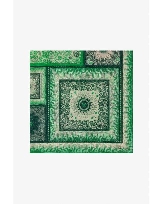 Roberto Cavalli Green Silk Shawl With Zebra Pattern And Logo