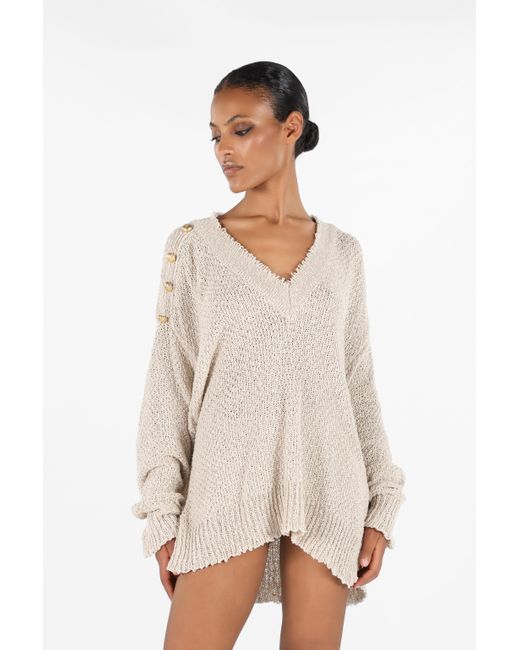 Roberto Cavalli Natural Sweater With Decorative Buttons