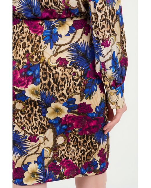Roberto Cavalli White Flower Leo Print Midi Skirt