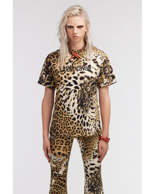 Roberto Cavalli Metallic T-Shirt With Jaguar Skin Print
