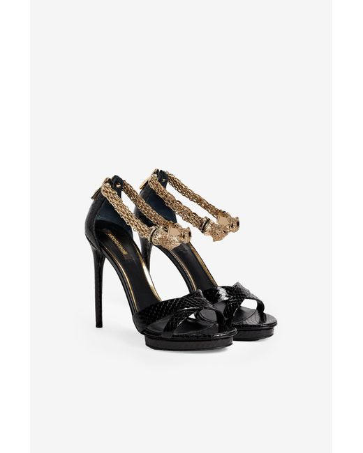 Roberto Cavalli Black Sandals With Jewel Panther Head