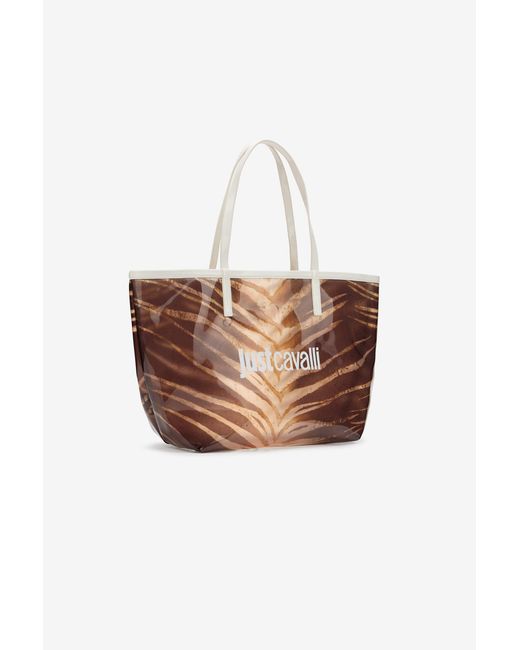 Roberto Cavalli White Natural Barb Print Shopping Bag