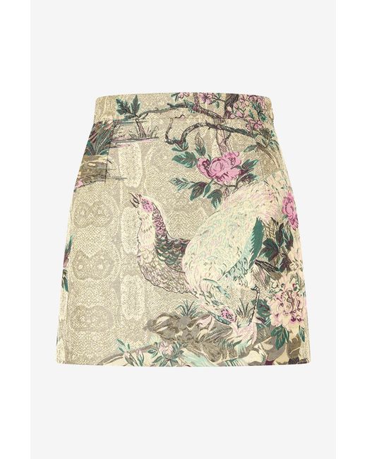Roberto Cavalli Metallic Miniskirt With Oriental Bird Print
