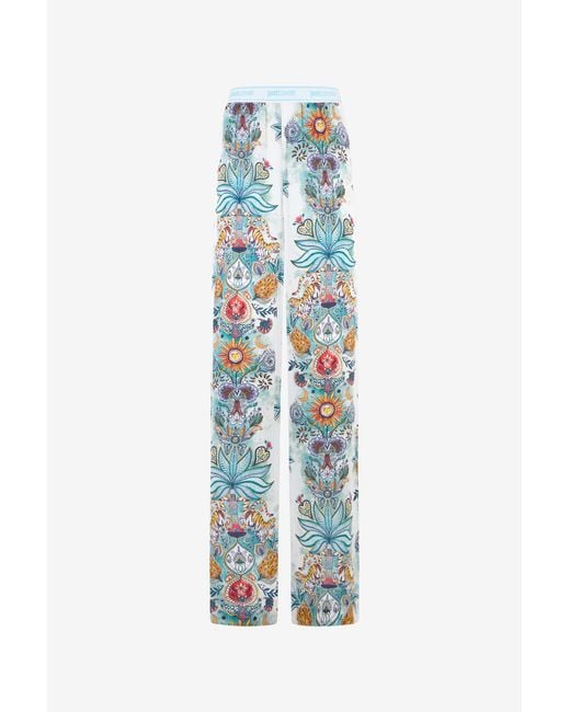 Roberto Cavalli Blue Tropical Garden Print Trousers