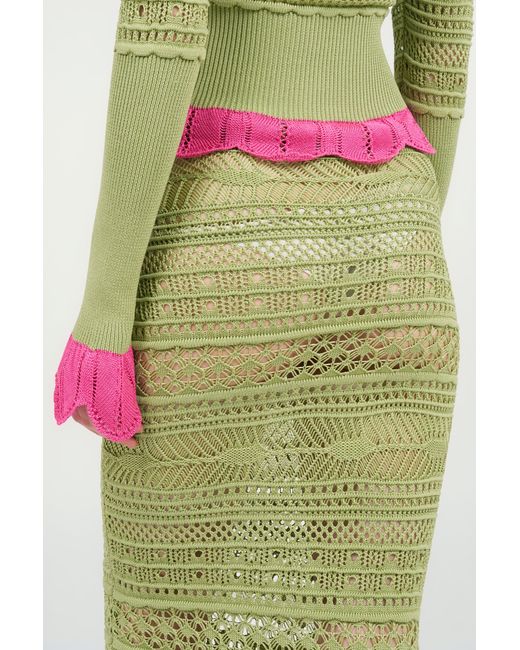 Roberto Cavalli Green Midi Knit Skirt With Contrast Detail