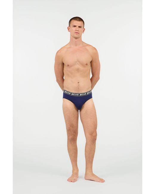 Roberto Cavalli Blue Two-Pack Briefs With Logo Waistband for men