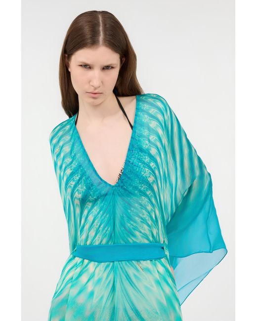 Roberto Cavalli Green Long Caftan With Optical Glass Print