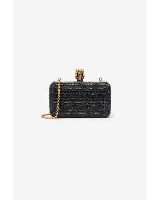 Roberto Cavalli Black Clutch With Rhinestones And Tigers