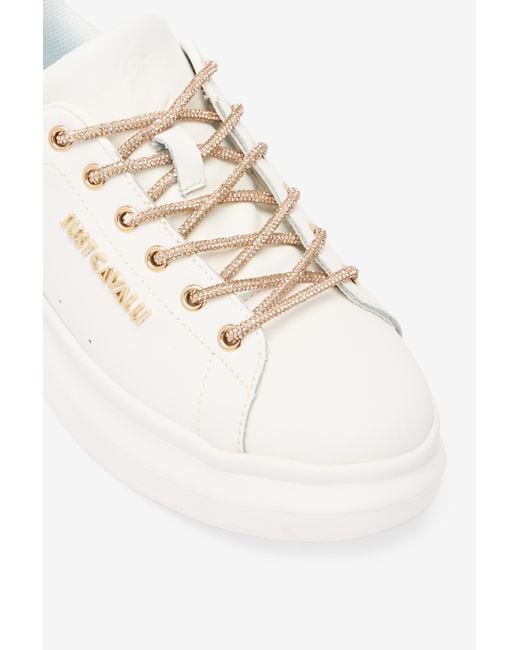 Roberto Cavalli White Sneakers Mit Schnürung Und Strass