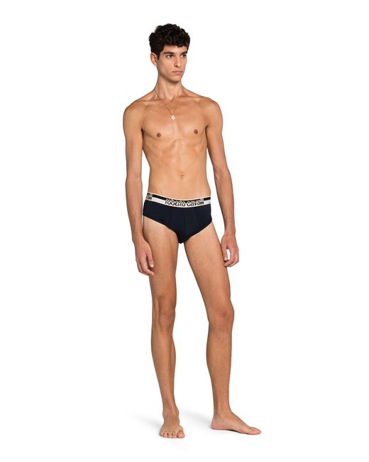 Roberto Cavalli Blue Two-Pack Cotton Briefs With Logo Waistband for men