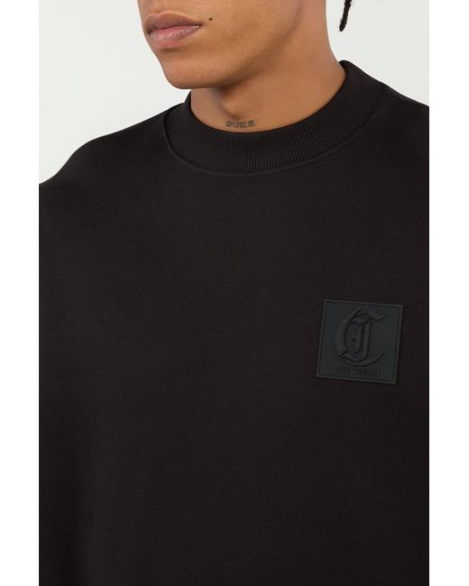 Roberto Cavalli Black Sweatshirt With Tonal Logo Patch for men