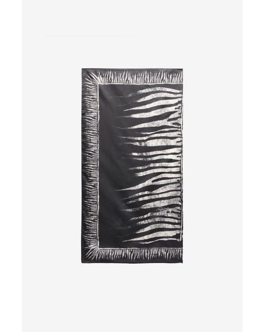 Roberto Cavalli Black Silk Scarf With Zebra Print