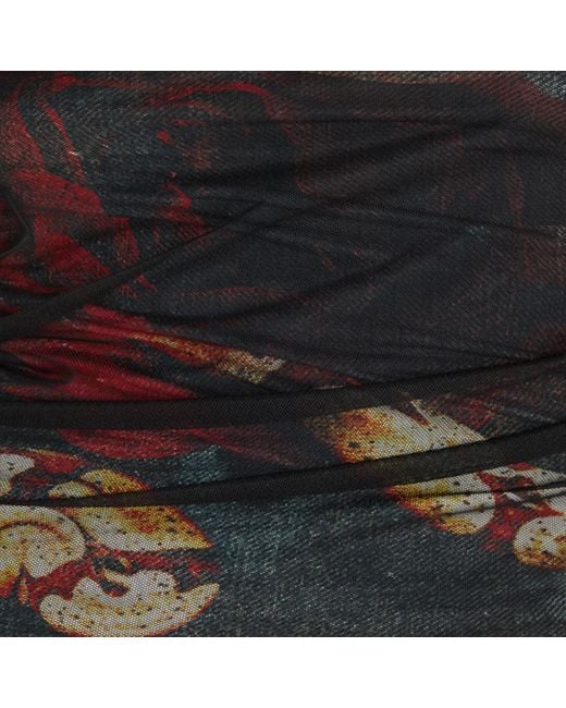 Roberto Cavalli Black One-Sleeve Sweater With Rose And Snake