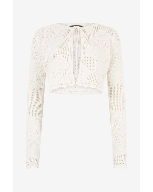 Roberto Cavalli Natural Openwork Cropped Cardigan With Roses
