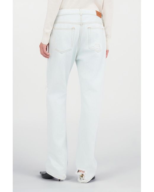 Roberto Cavalli White Light-Wash Denim Jeans With Distressed Details
