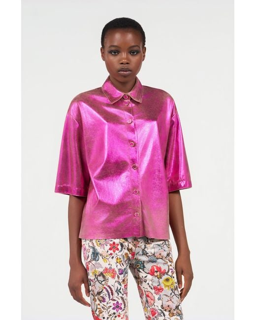 Roberto Cavalli Pink Shiny Lurex Shirt