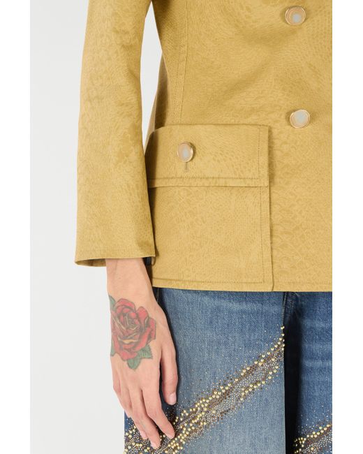 Roberto Cavalli Yellow Double-Breasted Jacket With Python Pattern
