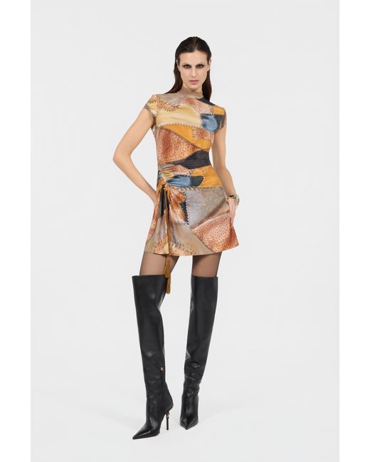 Roberto Cavalli White Mini Dress With Patchwork Print