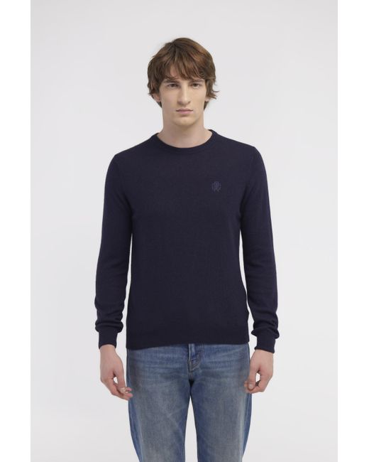 Roberto Cavalli Blue Wool Sweater With Monogram Mirror Snake for men