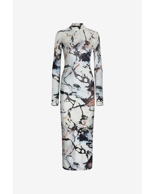 Roberto Cavalli White Long Dress With Marble Print