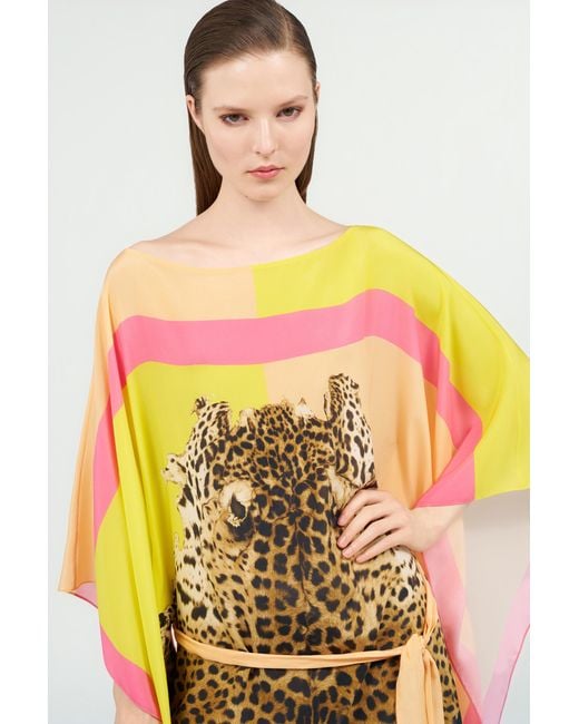 Roberto Cavalli Multicolor Silk Kaftan With Cavalli Pop Print