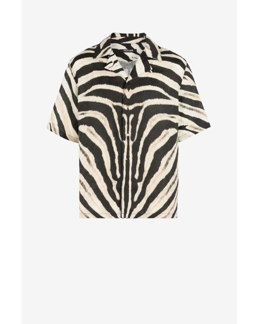 Roberto Cavalli Zebra-print Bowling Shirt in Black for Men | Lyst