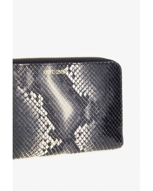 Roberto Cavalli Black Logo-Print Leather Wallet