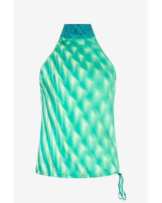 Roberto Cavalli Green Silk Optical Glass-Print Top