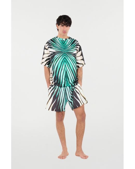 Roberto Cavalli Green Silk Blend T-Shirt With Ray Of Sea Print for men