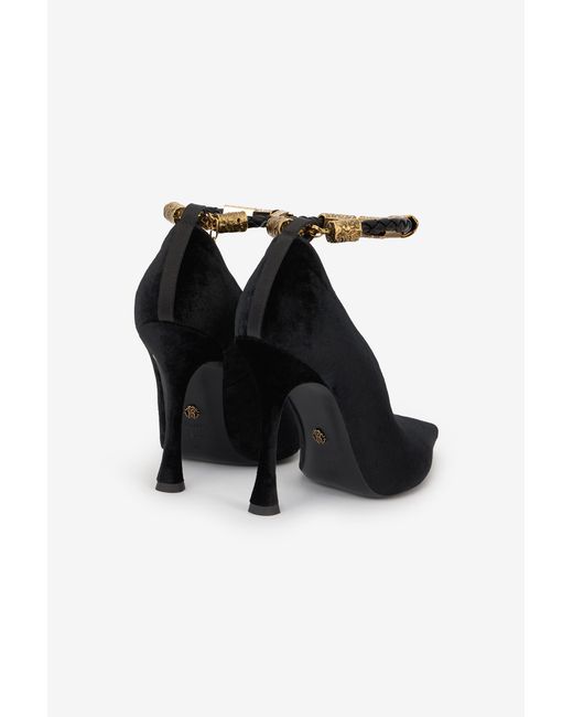 Roberto Cavalli Black Velvet Stiletto Heels With Jewel Anklet