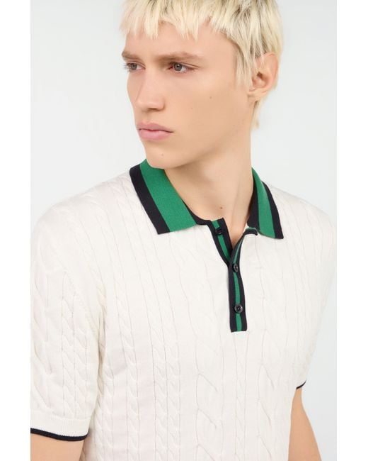 Roberto Cavalli White Cable Knit Polo Shirt for men