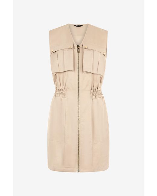 Roberto Cavalli Natural Mini Dress With Utility Pockets