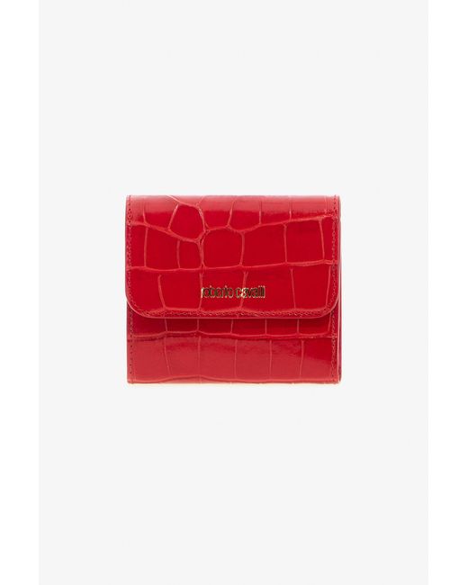 Roberto Cavalli Red Croc-Embossed Leather Card Case