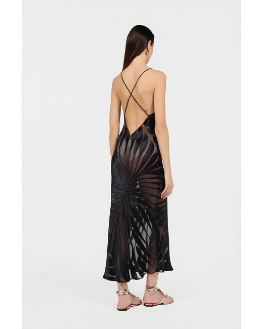 Roberto Cavalli Black Slip Dress With Ray Devoré Print