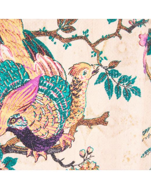 Roberto Cavalli White Jeans With Oriental Bird Print