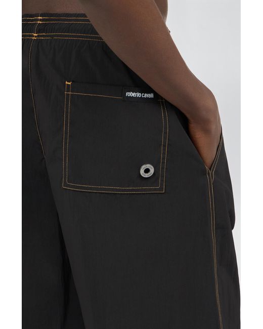 Roberto Cavalli Black Swimsuit Boxer Shorts With Contrast Stitching for men