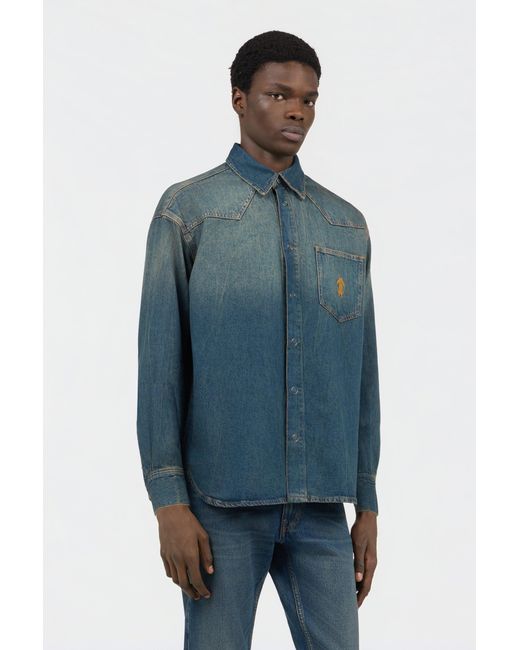 Roberto Cavalli Blue Denim Shirt With Monogram Rc for men