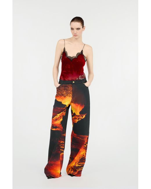 Roberto Cavalli Orange Stretch Denim Jeans With Lava Print