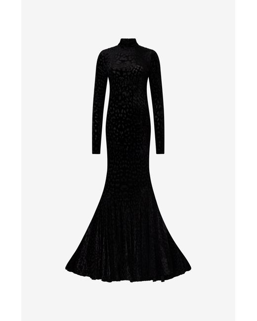 Roberto Cavalli Black Long Dress With Jaguar Skin Pattern