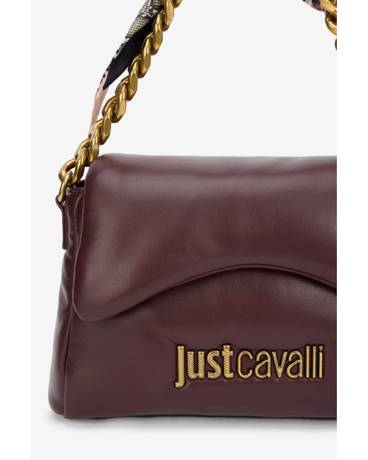 Roberto Cavalli Purple Just Cavalli Burgundy Shoulder Bag With Chain And Scarf
