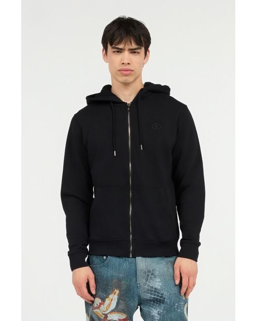 Felpa Nera Con Cappuccio E Zip di Roberto Cavalli in Black da Uomo