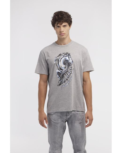 Roberto Cavalli T-Shirt With Horse Logo And Print in Gray für Herren