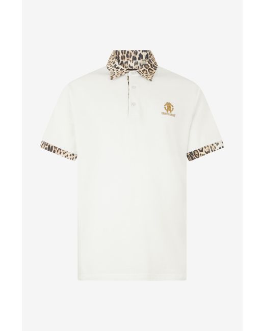 Roberto Cavalli White Jaguar Skin Detail Polo for men