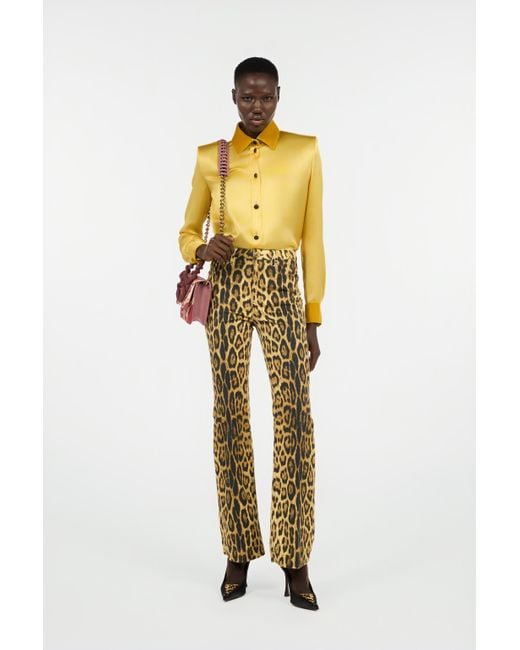 Roberto Cavalli Multicolor Denim Jeans With Jaguar Skin Print