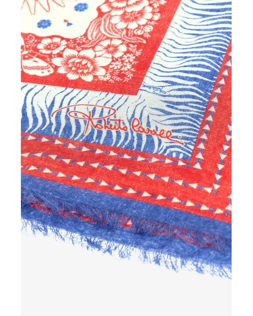 Roberto Cavalli Red Shawl With Zebra Pattern And Logo for men