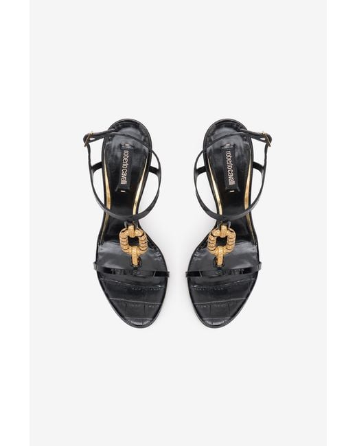 Roberto Cavalli Multicolor Leather Sandal With Jewel Detail