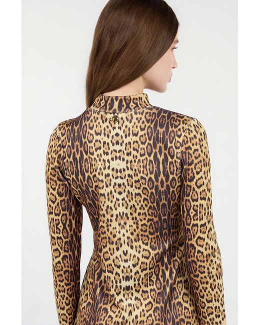 Roberto Cavalli Natural Leopard Print Midi Dress
