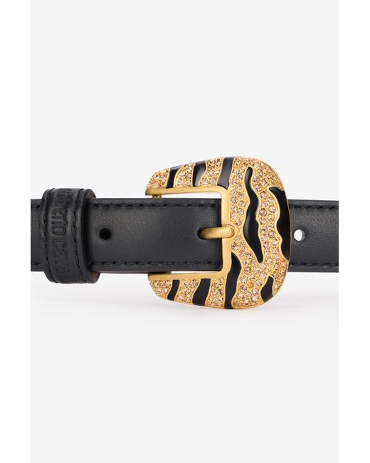 Roberto Cavalli Multicolor Solid-Color Slim Belt With Bejeweled Buckle