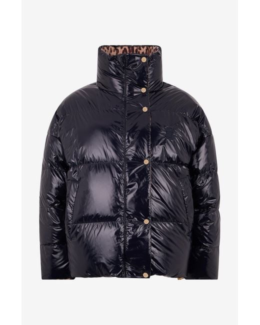 Roberto Cavalli Brown Reversible Marble Print Down Jacket