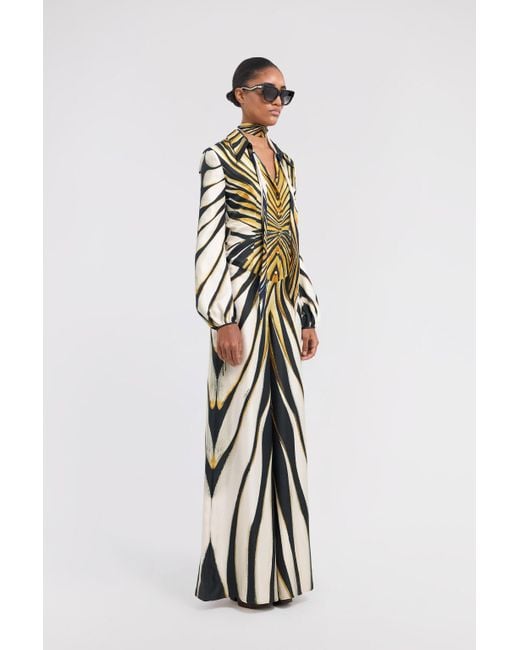 Roberto Cavalli White Ray Of Druck Seide Jumpsuit